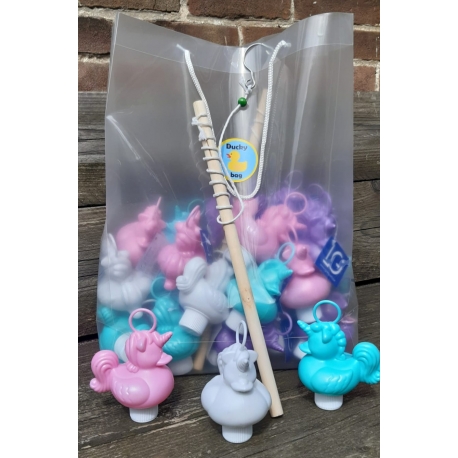 DUCKYbag 28 small Funfair ducks small unicorn pastel with 2 Funfair fishing rods 34 cm  Funfairducks