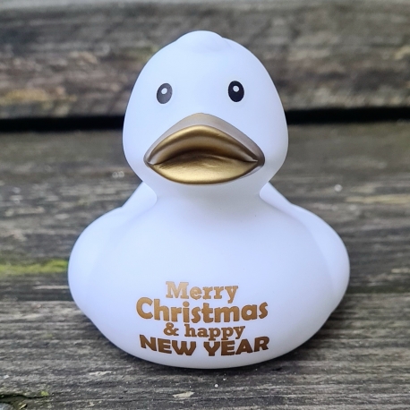 DUCKY TALK Merry Christmas & happy NEW YEAR Wit  Eendjes met tekst