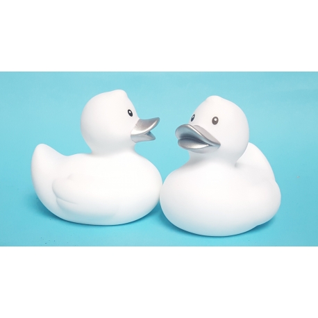 Rubberduck white with silver beak 8 cm B  White